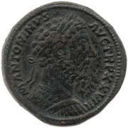 Sestertius - Marcus Aurelius IMP VI COS III S C; Jupiter obverse image