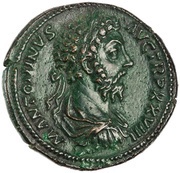 Sestertius - Marcus Aurelius IMP VI COS III S C; Jupiter obverse image