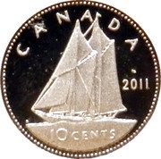 10 Cents - Elizabeth II 4th portrait; Silver Proof Issue, Canada, 2004-2012 reverse image