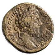 Sestertius - Marcus Aurelius IMP VII COS III S C; Roma and Victory obverse image
