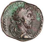 Sestertius - Marcus Aurelius IMP VII COS III S C; Roma and Victory obverse image