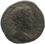 Sestertius - Marcus Aurelius IMP VII COS III S C; Roma and Victory obverse image