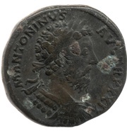 Sestertius - Marcus Aurelius IMP VII COS III S C; Mars obverse image