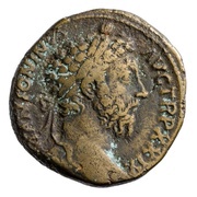 Sestertius - Marcus Aurelius IMP VII COS III S C; Roma and Victory obverse image