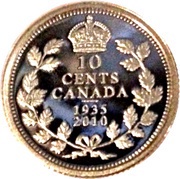 10 Cents - George V, Voyageur Commemorative, Canada, 2010 reverse image