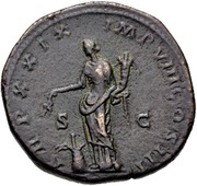 Sestertius - Marcus Aurelius TR P XXIX IMP VIII COS III S C; Annona, Rome, 175 reverse image