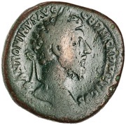 Sestertius - Marcus Aurelius CLEMENTIA AVG TR P XXX IMP VIII COS III S C; Clementia obverse image