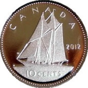 10 Cents - Elizabeth II 4th portrait; Silver Proof Issue, Canada, 2012-2022 reverse image