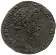 Sestertius - Marcus Aurelius and Commodus IMP VIII COS III P P LIBERALITAS AVG VII S C obverse image