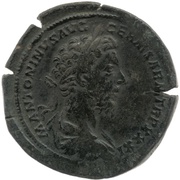 Sestertius - Marcus Aurelius and Commodus IMP VIII COS III P P LIBERALITAS AVG VII S C obverse image