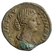 Sestertius - Faustina the Younger SIDERIBVS RECEPTA S C; Diana obverse image