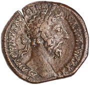 Sestertius - Marcus Aurelius IMP VIIII COS III P P S C; Pax obverse image