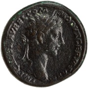 Sestertius - Commodus and Marcus Aurelius TR P II COS S C LIBERALITAS AVG; Liberalitas obverse image