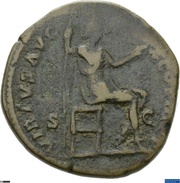 Sestertius - Marcus Aurelius VIRTVS AVG IMP X COS III P P S C; Virtus, Rome, 179-180 reverse image