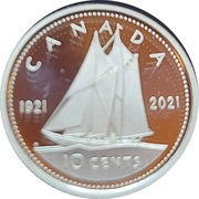 10 Cents In the name of George VI; Bluenose, Canada, 2021 reverse image