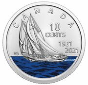 10 Cents - Elizabeth II Anniversary of the Bluenose; colored, Canada, 2021 reverse image