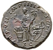 Sestertius - Commodus TR P VII IMP IIII COS III P P S C; Annona, Concordia, and Victory, Rome, 181-182 reverse image