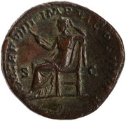Sestertius - Commodus P M TR P VIIII IMP VI COS IIII P P S C; Securitas, Rome, 183-184 reverse image