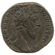 Sestertius - Commodus TR P VIIII IMP VI COS IIII P P S C; Pax obverse image