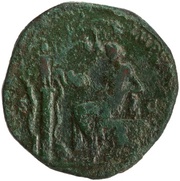 Sestertius - Commodus SALVS P M TR P VIIII IMP VII COS IIII P P S C; Salus, Spes, and Bacchus, Rome, 184 reverse image