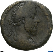 Sestertius - Commodus SALVS P M TR P VIIII IMP VII COS IIII P P S C; Salus, Spes, and Bacchus obverse image