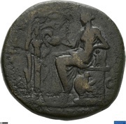 Sestertius - Commodus SALVS P M TR P VIIII IMP VII COS IIII P P S C; Salus, Spes, and Bacchus, Rome, 184 reverse image