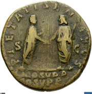 Sestertius - Commodus PIETATI SENATVS COS V P P S C, Rome, 186-189 reverse image