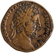 Sestertius - Commodus ROMAE AETERNAE COS V P P S C; Roma and Victory obverse image