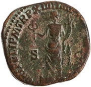 Sestertius - Commodus FORT FELI P M TR P XIIII IMP VIII COS V DES VI S C; Fortuna, Rome, 189 reverse image