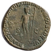 Sestertius - Commodus MART PACAT P M TR P XIIII IMP VIII COS V DES VI S C; Mars, Rome, 189 reverse image