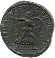 Sestertius - Commodus MINER AVG P M TR P XVI COS VI S C; Minerva, Rome, 190-191 reverse image