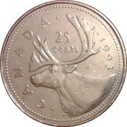 25 Cents - Elizabeth II 3rd portrait, Canada, 1990-2001 reverse image