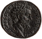 Sestertius - Septimius Severus LEG XIIII GEM M V TR P COS S C obverse image