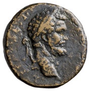 Sestertius - Septimius Severus DIS AVSPICIB TR P II COS II P P S C; Hercules, Bacchus, and Liber obverse image
