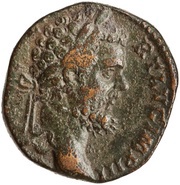 Sestertius - Septimius Severus DIS AVSPICIB TR P II COS II P P S C; Hercules, Bacchus, and Liber obverse image