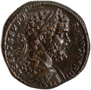 Sestertius - Septimius Severus MONET AVG COS II P P S C; Tres Monetae obverse image