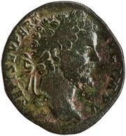 Sestertius - Septimius Severus P M TR P III COS II P P S C; Mars obverse image