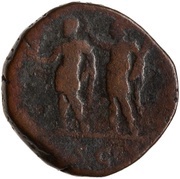 Sestertius - Septimius Severus VIRTVTI AVG S C; Roma and Victory, Rome, 195 reverse image