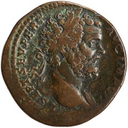 Sestertius - Septimius Severus DIVI M PII F P M TR P III COS II P P S C; Roma and Victory obverse image