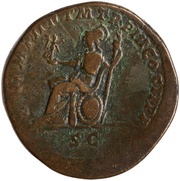Sestertius - Septimius Severus DIVI M PII F P M TR P III COS II P P S C; Roma and Victory, Rome, 195-196 reverse image