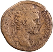 Sestertius - Septimius Severus DIVI M PII F P M TR P III COS II P P S C; Roma and Victory obverse image