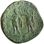 Sestertius - Septimius Severus DIVI M PII F P M TR P III COS II P P S C; Roma and Victory, Rome, 195-196 reverse image