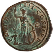 Sestertius - Septimius Severus P M TR P IIII COS II P P S C; Mars, Rome, 195-196 reverse image