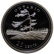 25 Cents - Elizabeth II Ontario; Silver Proof Issue, Canada, 1992 reverse image