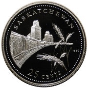 25 Cents - Elizabeth II Saskatchewan; Silver Proof Issue, Canada, 1992 reverse image