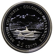 25 Cents - Elizabeth II British Columbia; Silver Proof Issue, Canada, 1992 reverse image