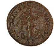 Sestertius - Septimius Severus MINER VICT P M TR P XIIII IMP VIII COS E C S C; Minerva and Victory, Rome, 196-211 reverse image