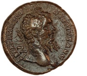 Sestertius - Septimius Severus P M TR P XV COS III P P S C; Asclepius obverse image