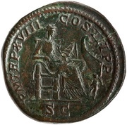 Sestertius - Septimius Severus P M TR P XVIII COS III P P S C; Annona, Rome, 210 reverse image