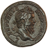 Sestertius - Septimius Severus P M TR P XVIII COS III P P S C; Virtus and Victory obverse image